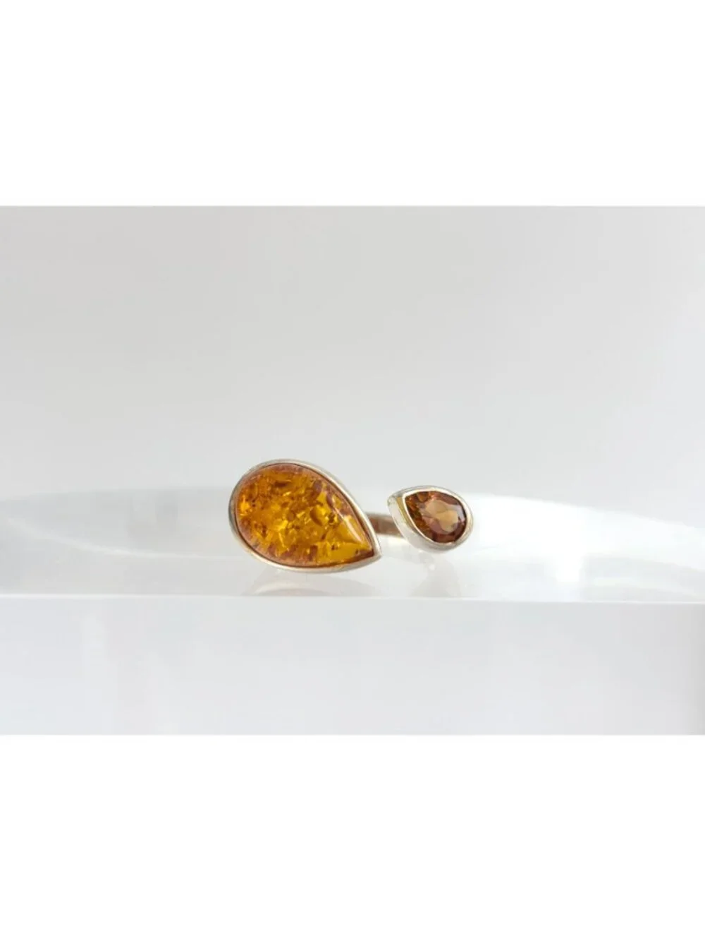 Modernist Baltic Amber Citrine Open Shank Sterling Silver 925 Vintage Ring sz 8